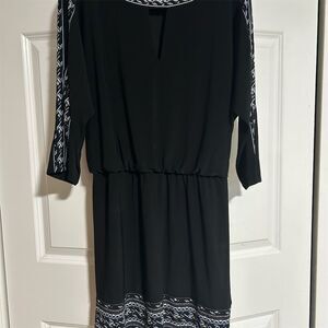 White House Black Market Embroidered Blouson Dress Black M Knee Length